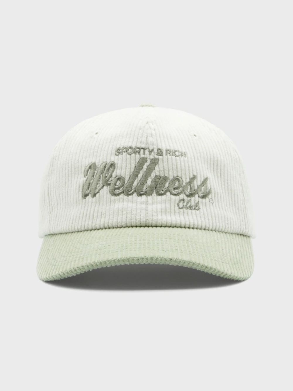 Sporty & Rich Draft Corduroy Hat - White/Sage green Wellness club